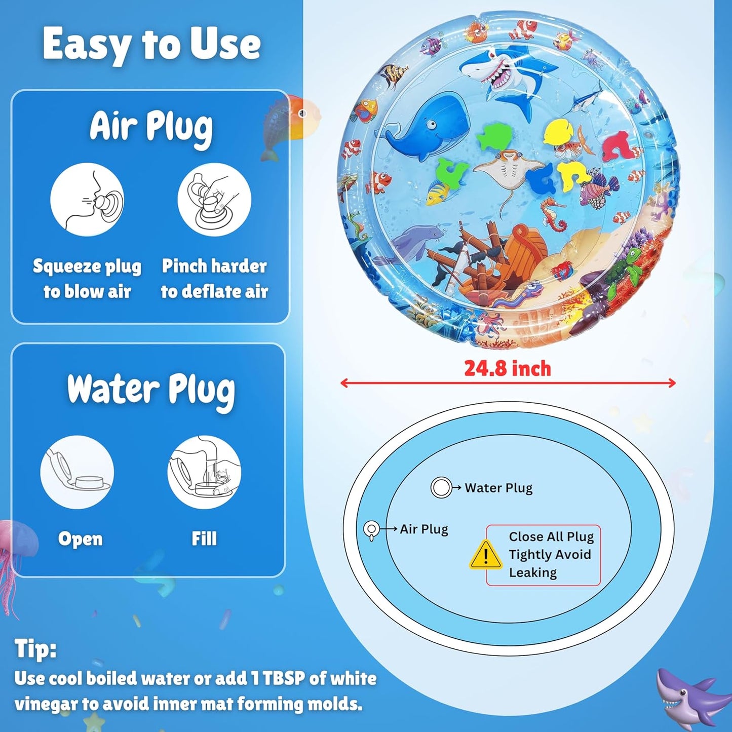 Baby Kids Water Mat Toys Inflatable Tummy Time Leakproof Water Mat